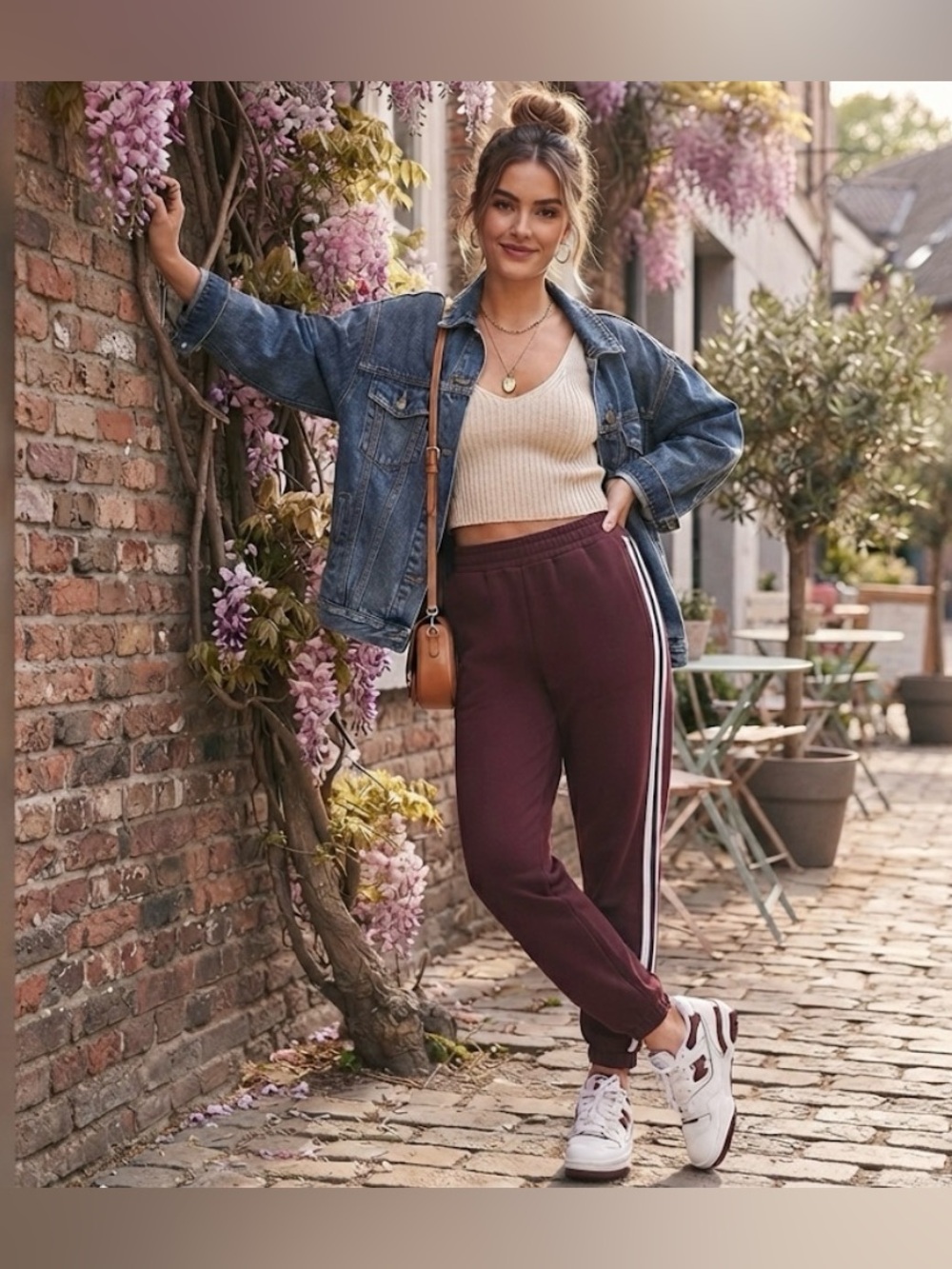 Athleta burgundy joggers with stripe size small